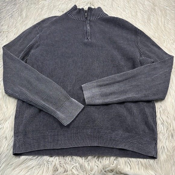 Lucky Brand Other - Lucky Brand Men's XL Gray Black Waffle Knit 1/4 Zip Mock Neck Pullover Sweater